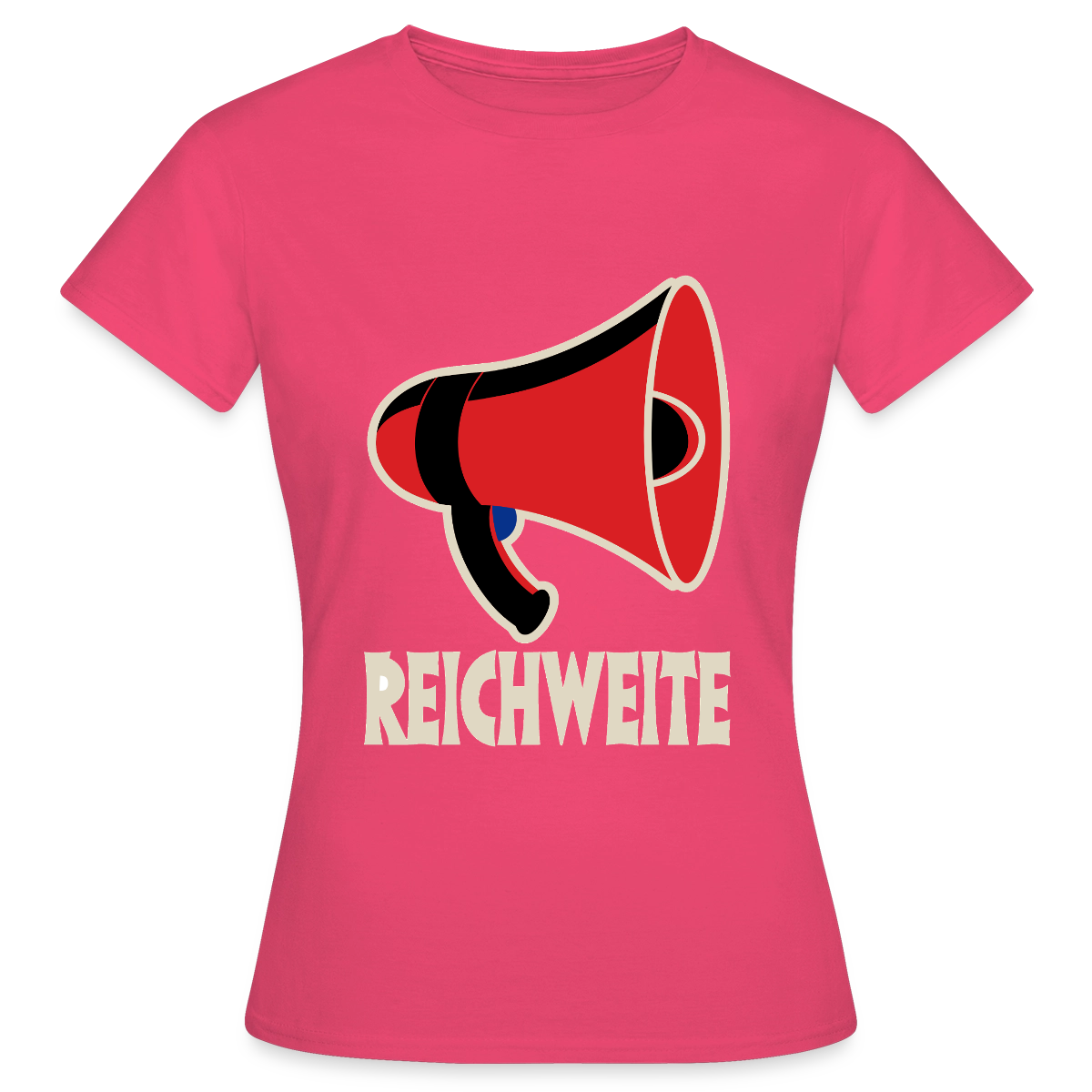 Reichweite. Sachplakat-Motiv Motiv-T-Shirt für Frauen, Farbe Azalea