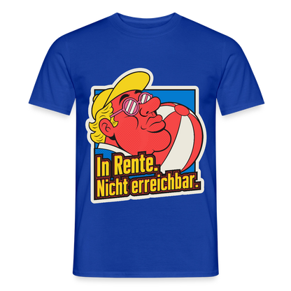 "In Rente. Nicht erreichbar. Popart-Motiv" Motiv-T-Shirt für Männer, Farbe Dunkelblau