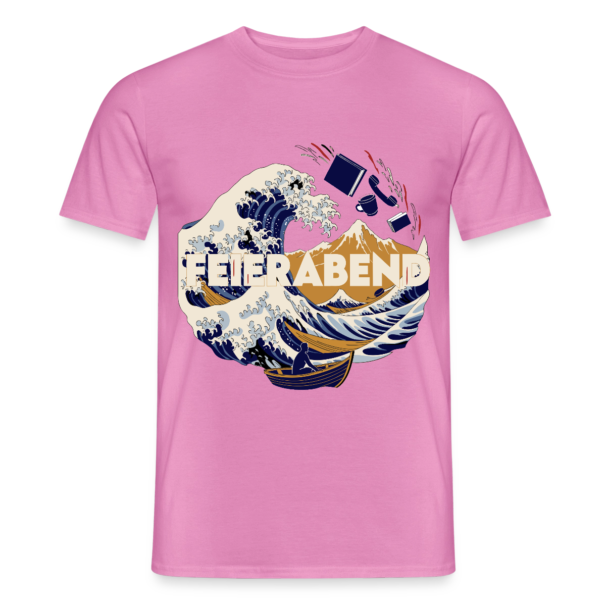 "Feierabend. Ukiyo-e-Motiv" Motiv-T-Shirt für Männer, Farbe Pink