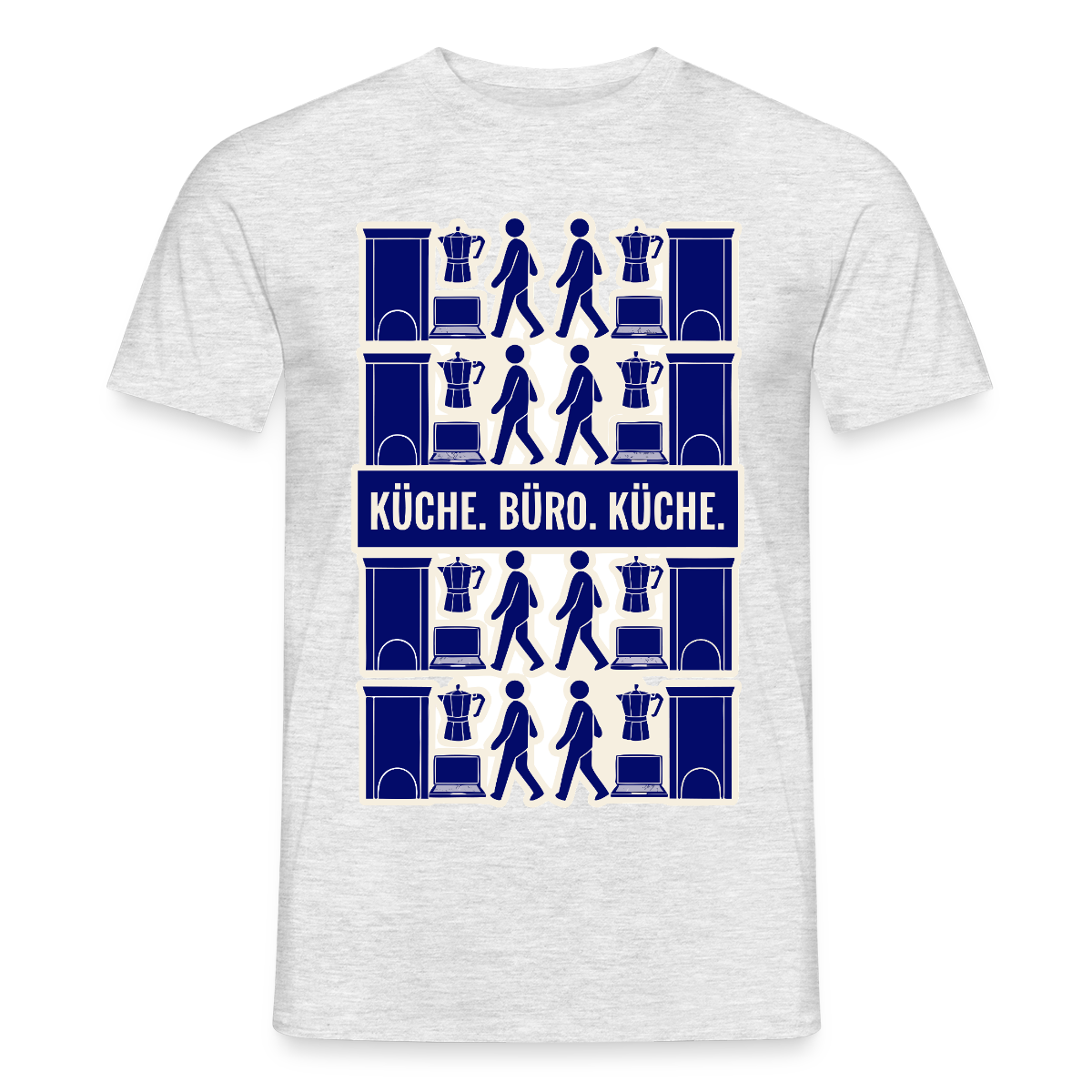 Küche. Büro. Küche. Motiv-T-Shirt für Männer, Farbe Grau meliert