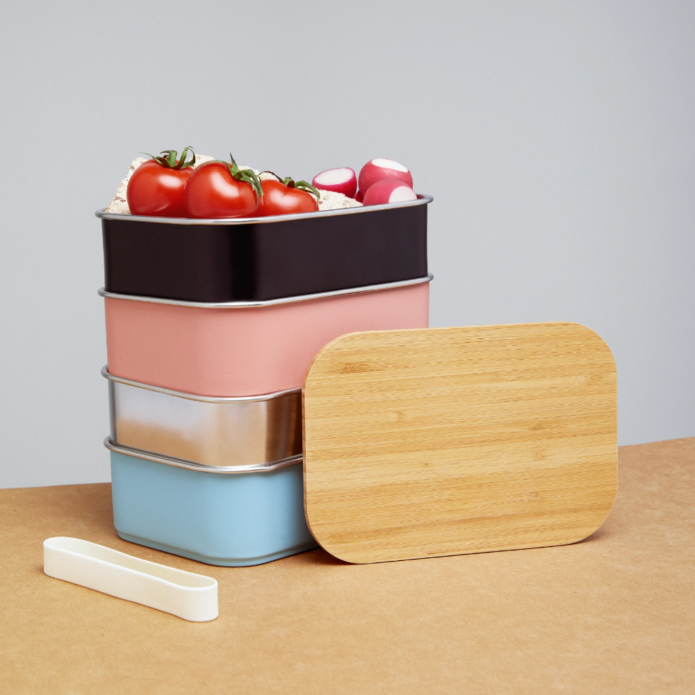 Lunch Box mit Bambusdeckel - personalisierbar - Schwarz
