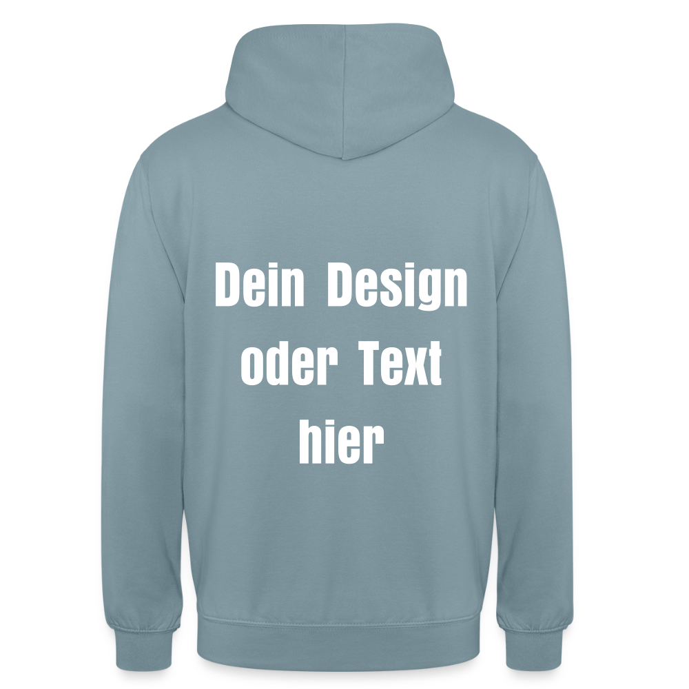 Unisex Hoodie - personalisierbare Vorder- und Rückseite - Nebelblau