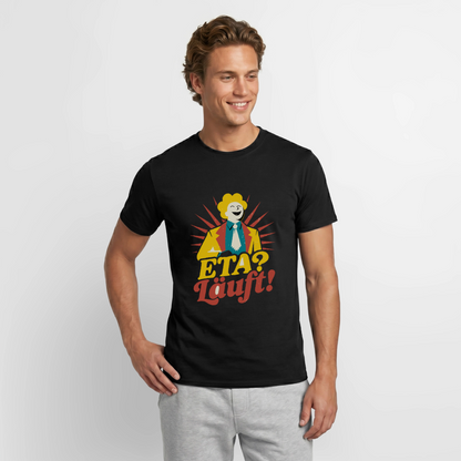 "ETA? Läuft! Midcentury-Motiv" Motiv-T-Shirt für Männer, Farbe Schwarz