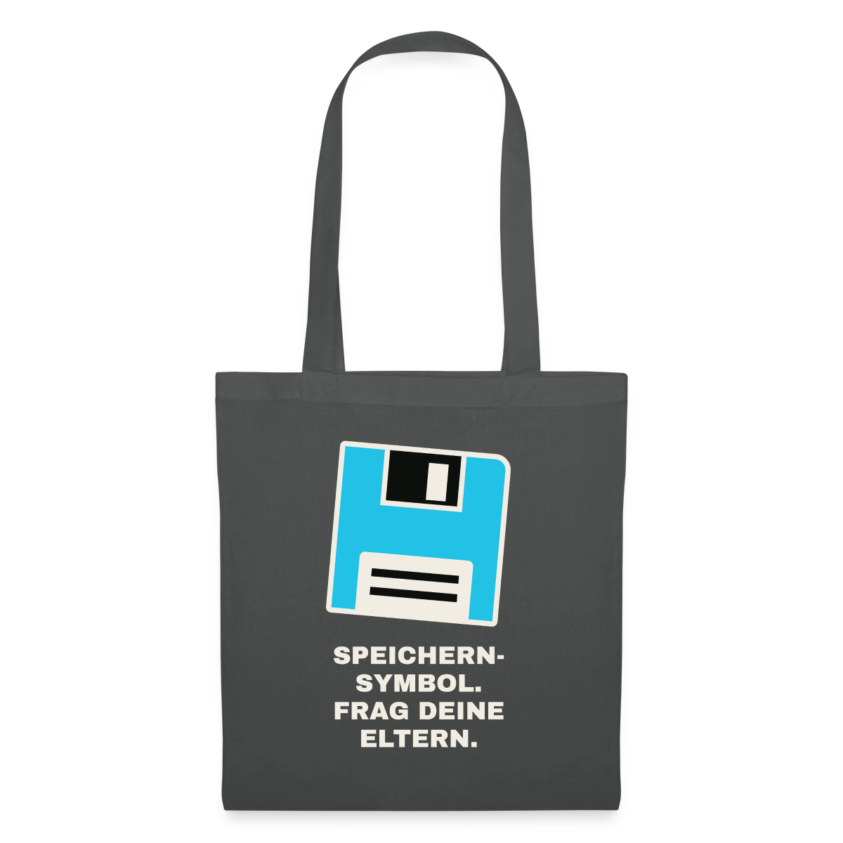 Speichern-Symbol. Frag deine Eltern. Stoffbeutel, Farbe Graphite
