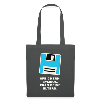 Speichern-Symbol. Frag deine Eltern. Stoffbeutel, Farbe Graphite