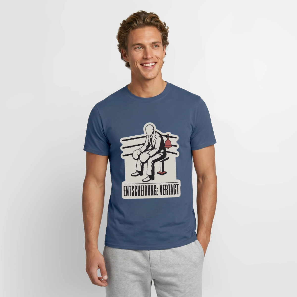 "Entscheidung: vertagt. Boxplakat-Motiv" Motiv-T-Shirt für Männer, Farbe Dunkles Denimblau