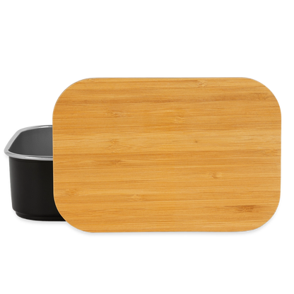 Lunch Box mit Bambusdeckel - personalisierbar - Schwarz