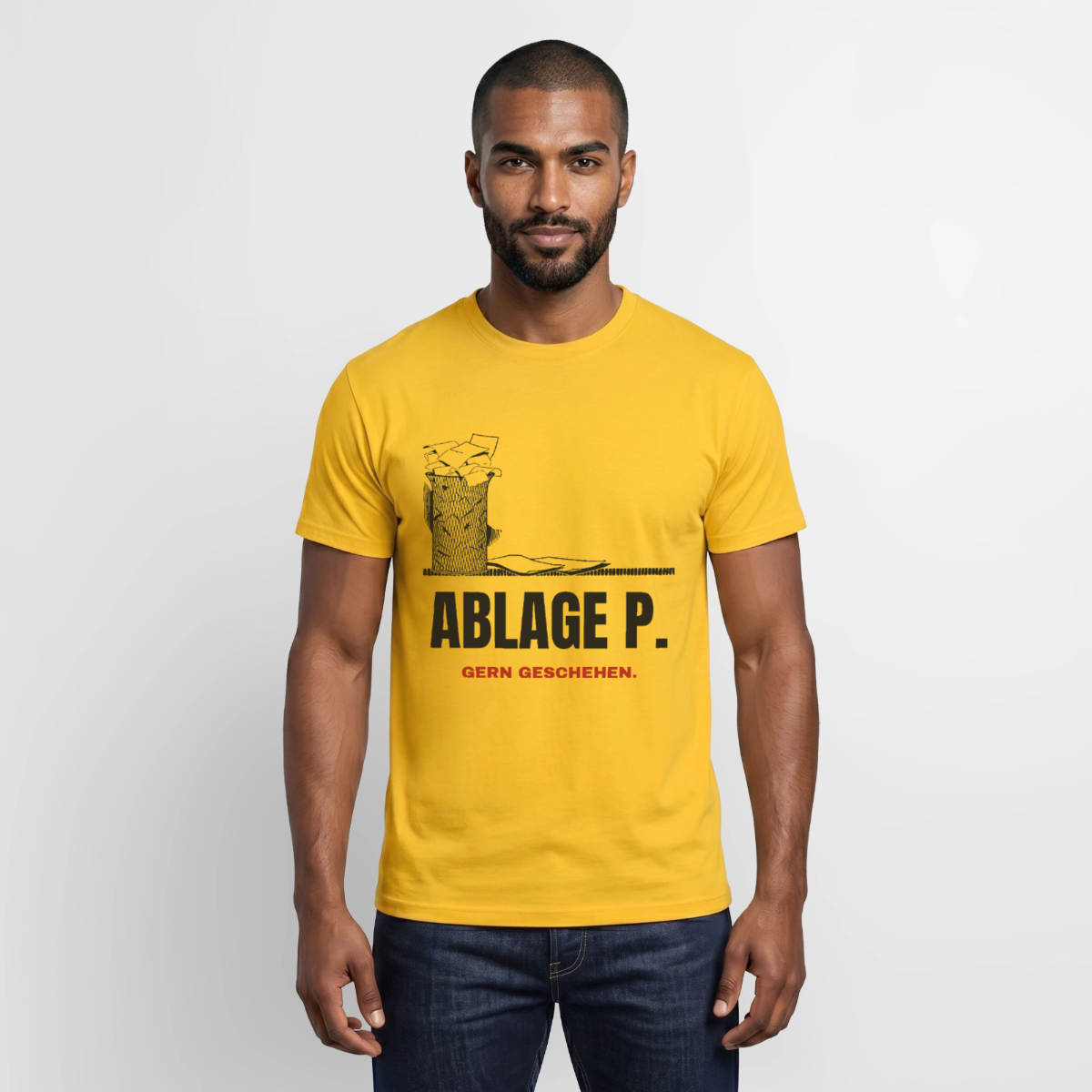 "Ablage P. Gern geschehen." Motiv-T-Shirt für Männer, Farbe Gelb