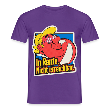 "In Rente. Nicht erreichbar. Popart-Motiv" Motiv-T-Shirt für Männer, Farbe Lila