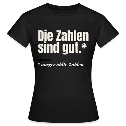 Die Zahlen sind gut. Ausgewählte Zahlen. Motiv-T-Shirt für Frauen, Farbe Schwarz