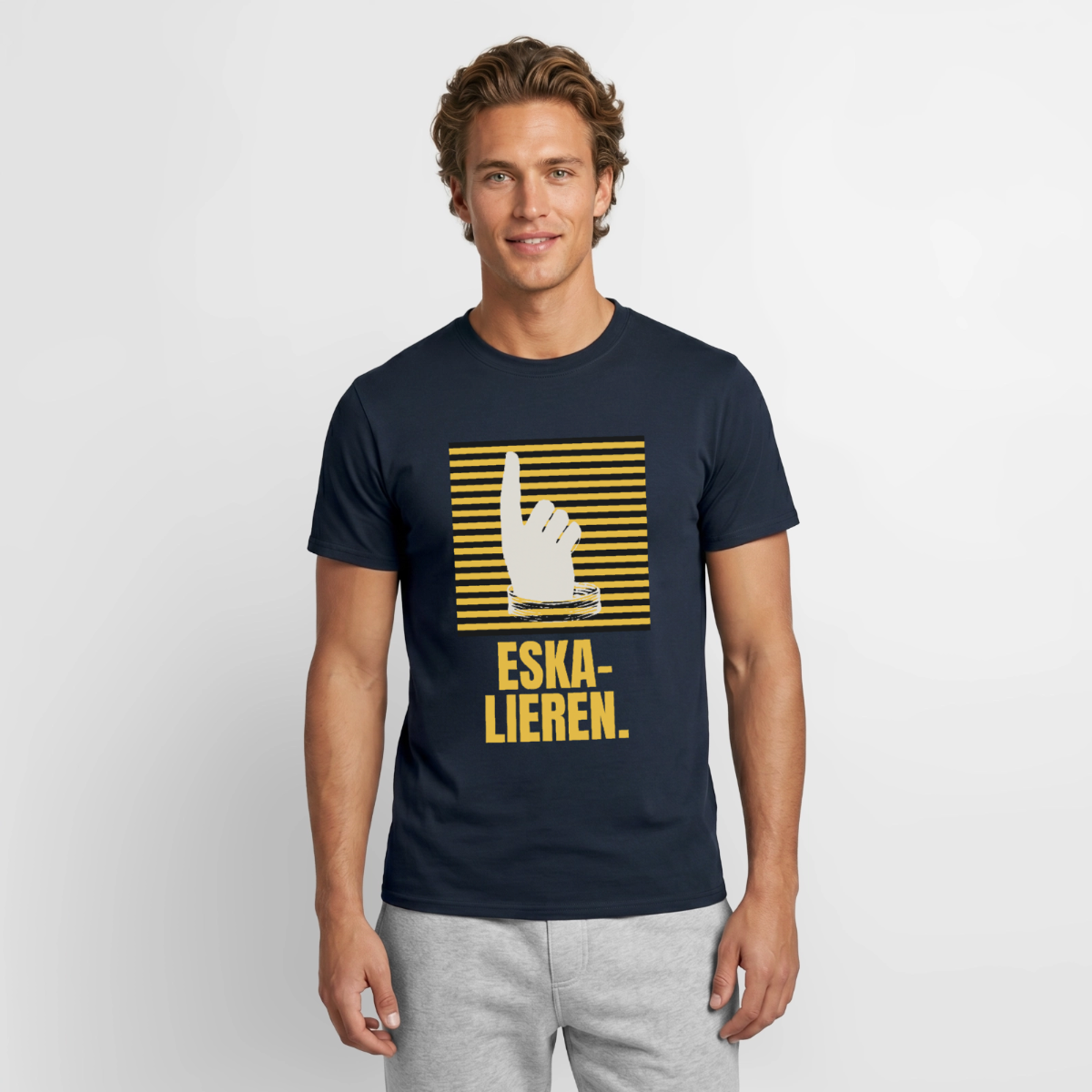"Eskalieren." Motiv-T-Shirt für Männer, Farbe Navy