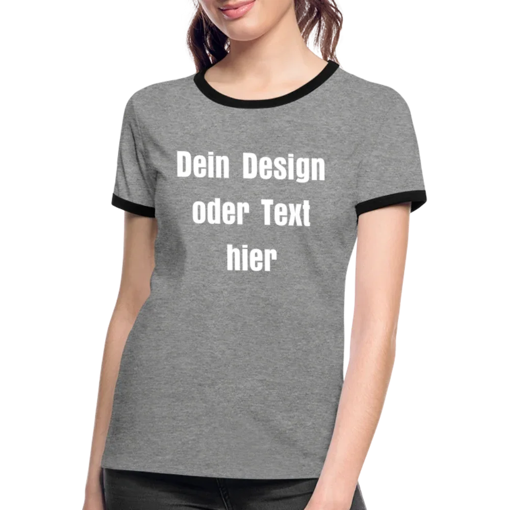 Frauen Kontrast-T-Shirt - personalisierbare Vorder- und Rückseite - Grau meliert/Schwarz