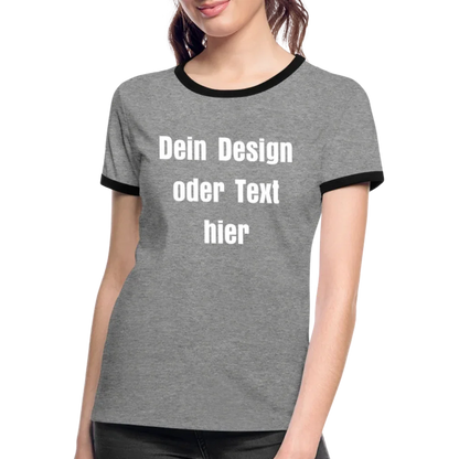 Frauen Kontrast-T-Shirt - personalisierbare Vorder- und Rückseite - Grau meliert/Schwarz