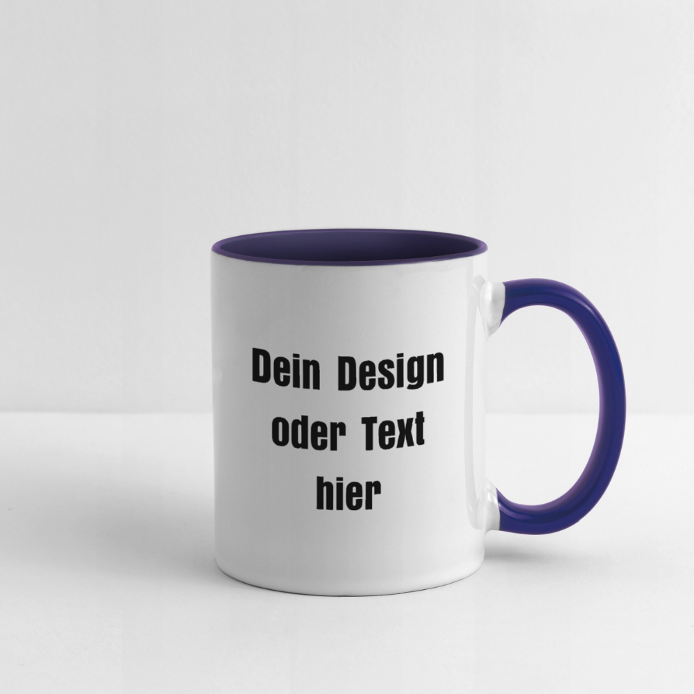 Keramiktasse zweifarbig 325ml - personalisierbar - Weiß/Kobaltblau