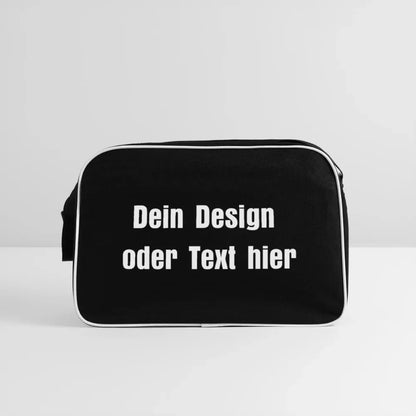 Retro Tasche mit Reißverschluss - personalisierbar - Schwarz/Weiß