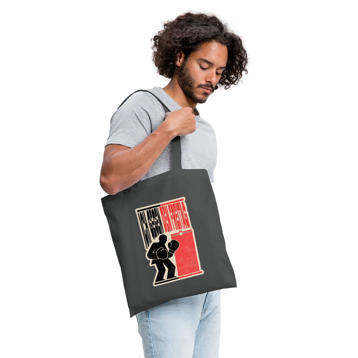 "Ich gegen den Freitag. Boxplakat-Motiv" Stoffbeutel, Farbe Graphite