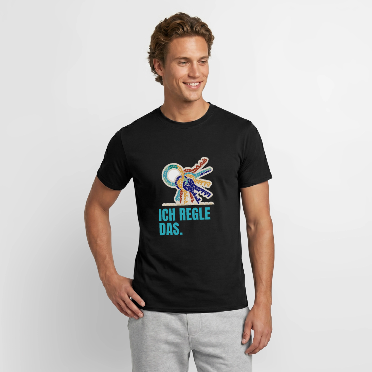 "Ich regle das. Mosaik-Motiv" Motiv-T-Shirt für Männer, Farbe Schwarz, Model