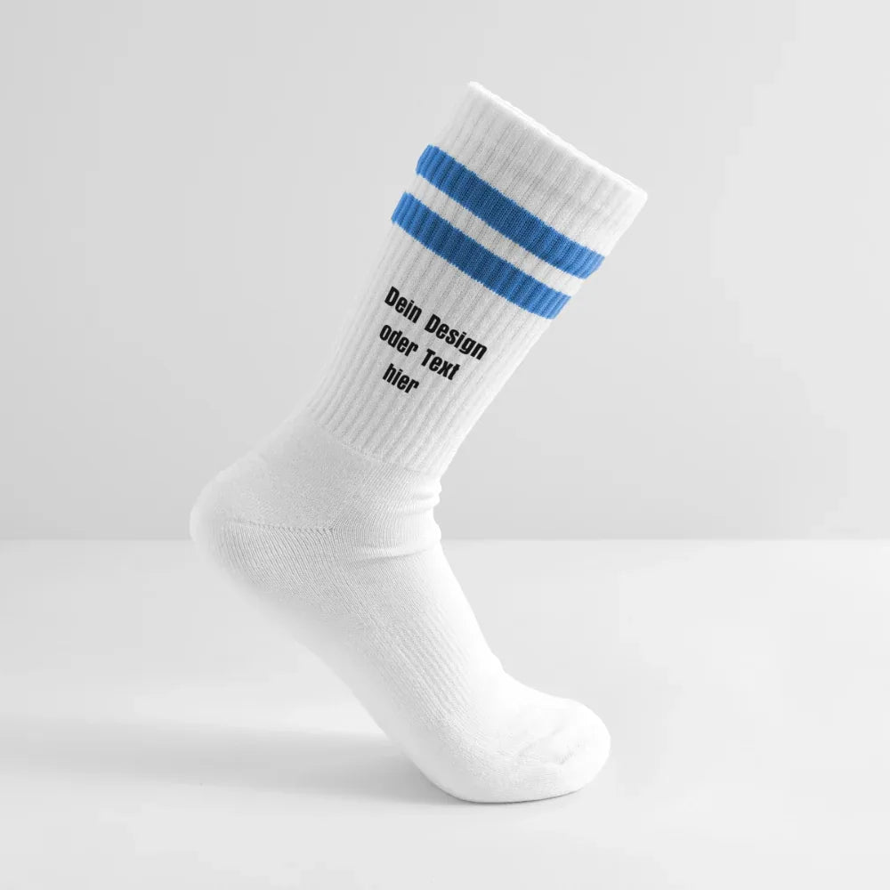 Tennissocken gestreift - personalisierbar - Weiß/Blau