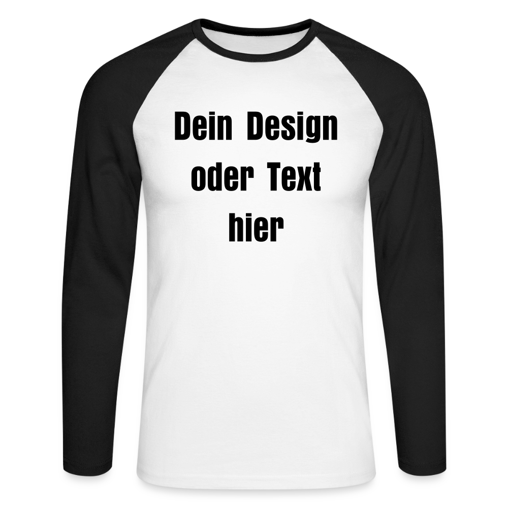 Männer Baseballshirt langarm - personalisierbare Vorder- und Rückseite - Weiß/Schwarz
