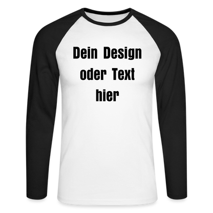 Männer Baseballshirt langarm - personalisierbare Vorder- und Rückseite - Weiß/Schwarz