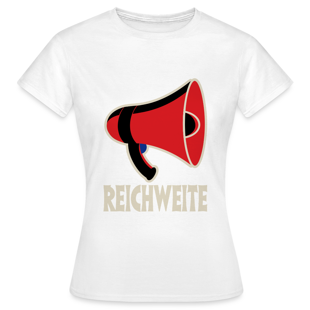 Reichweite. Sachplakat-Motiv Motiv-T-Shirt für Frauen, Farbe Weiß