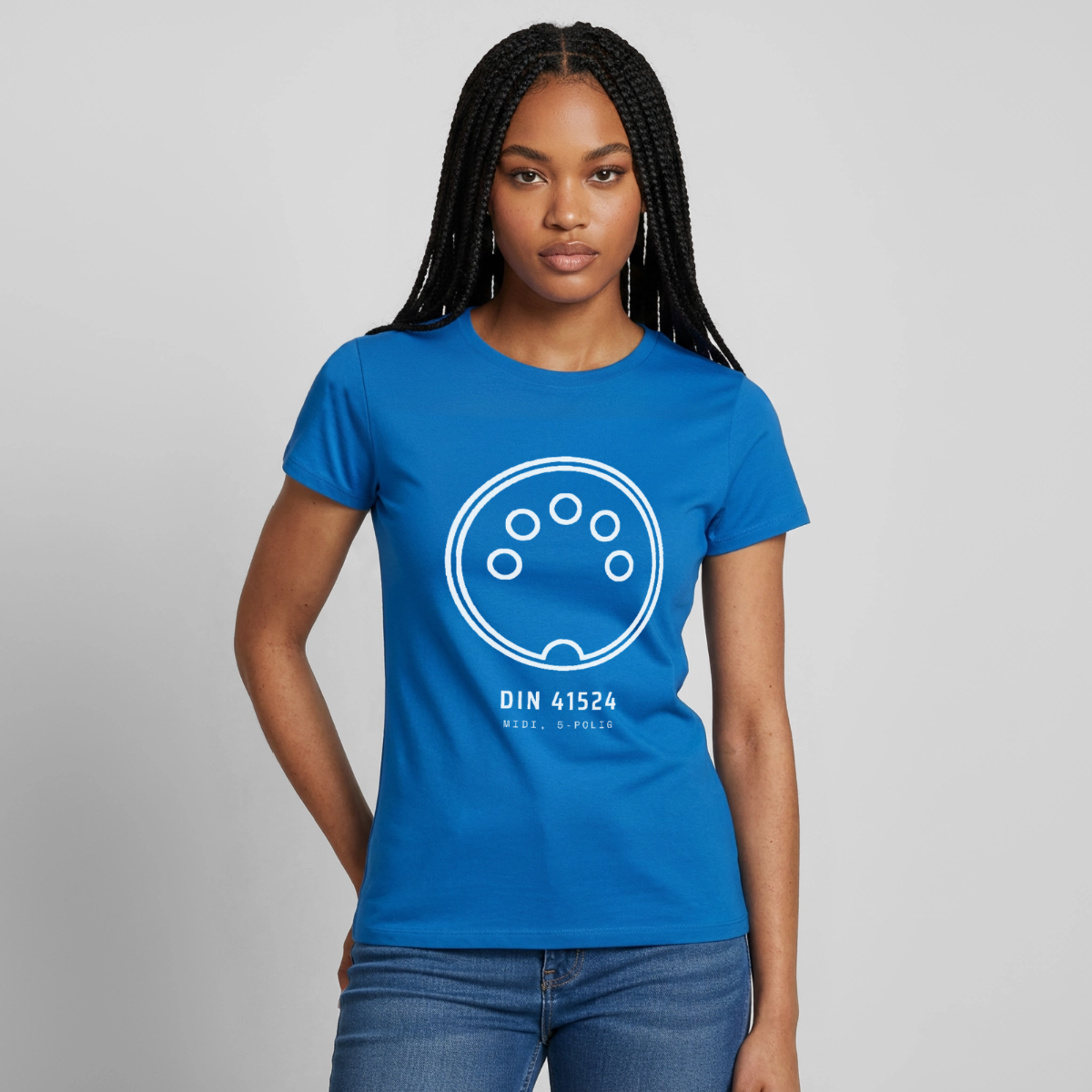 "DIN 41524, MIDI 5-polig" Motiv-T-Shirt für Frauen, Farbe Royalblau