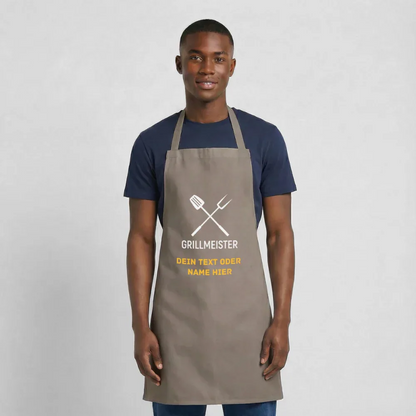 Koch- oder Grillschürze "Grillmeister" - personalisierbarer Name oder Text - Grau