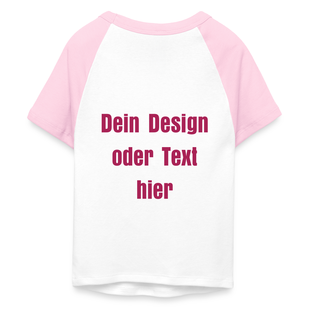 Frauen Cropped Baseball T-Shirt - personalisierbare Vorder- und Rückseite - Weiß/Pink