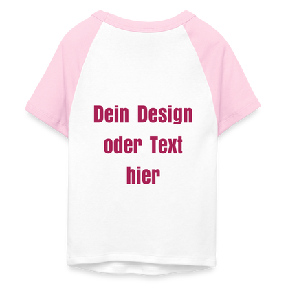 Frauen Cropped Baseball T-Shirt - personalisierbare Vorder- und Rückseite - Weiß/Pink