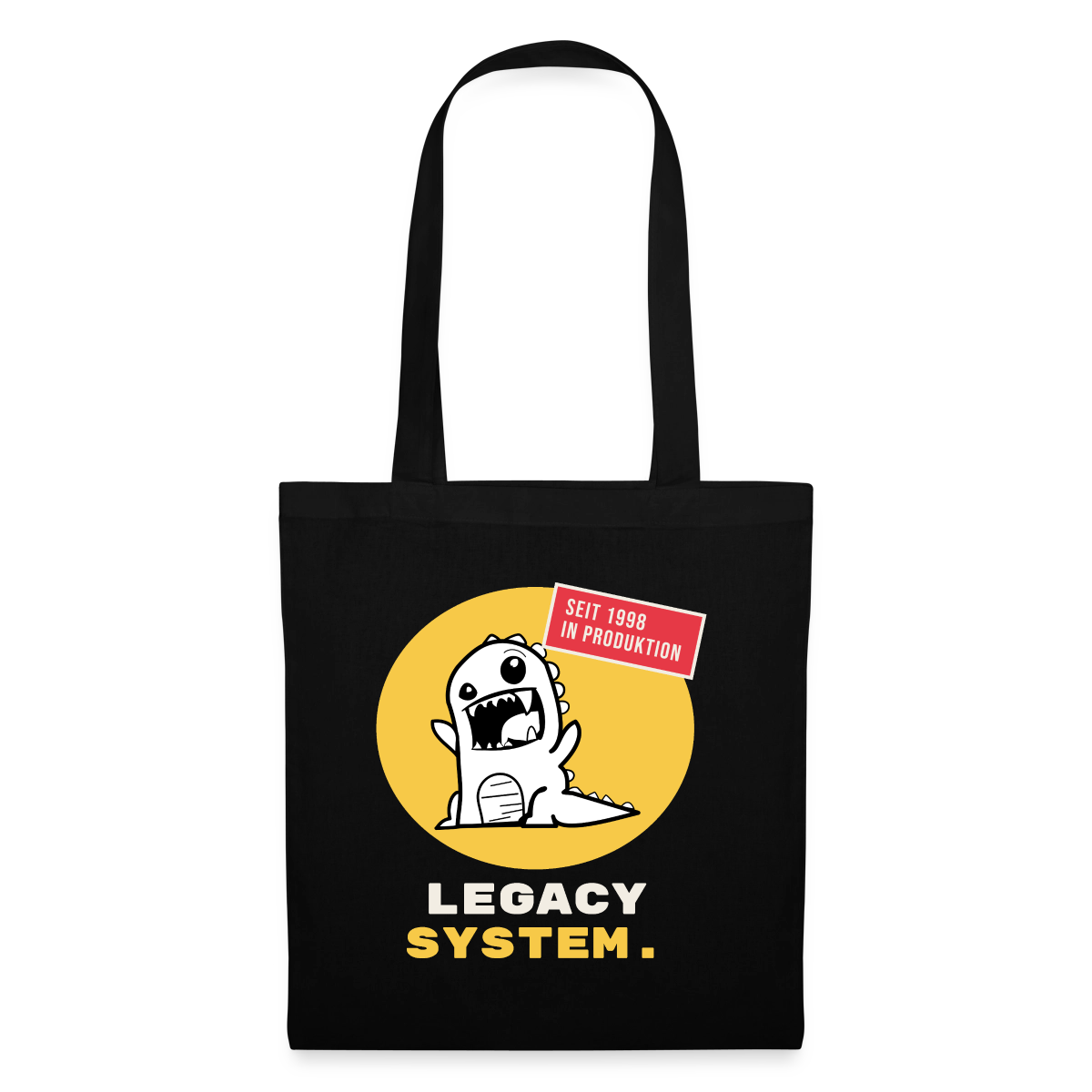 Legacy System. Seit 1998 in Produktion. Stoffbeutel, Farbe Schwarz