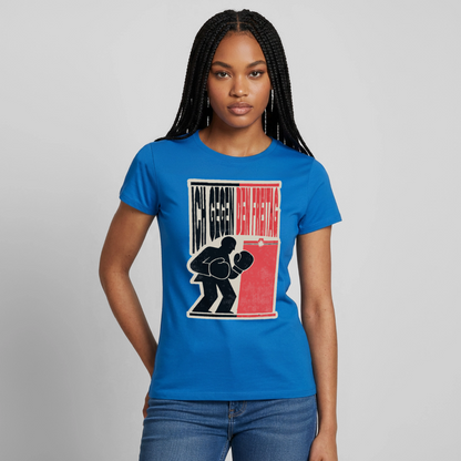 "Ich gegen den Freitag. Boxplakat-Motiv" Motiv-T-Shirt für Frauen, Farbe Royalblau