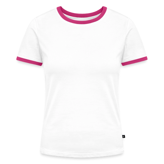 Frauen Kontrast-T-Shirt - personalisierbare Vorder- und Rückseite - Weiß/Fuchsia