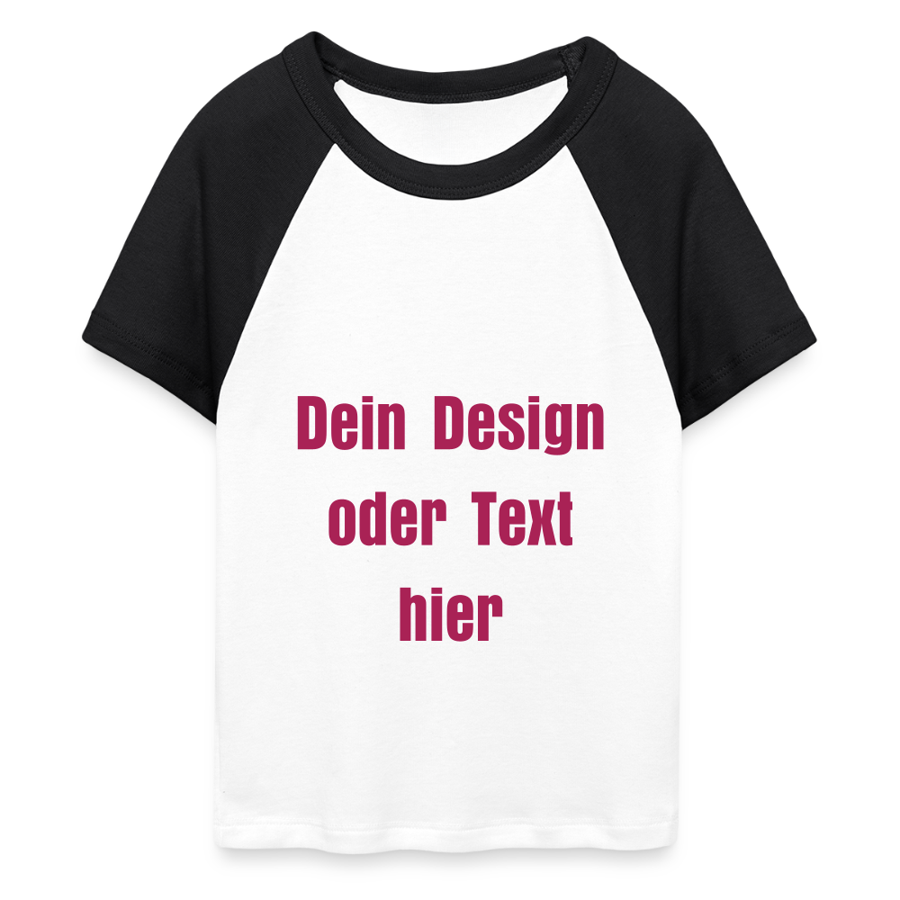 Frauen Cropped Baseball T-Shirt - personalisierbare Vorder- und Rückseite - Weiß/Schwarz