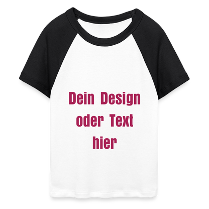 Frauen Cropped Baseball T-Shirt - personalisierbare Vorder- und Rückseite - Weiß/Schwarz