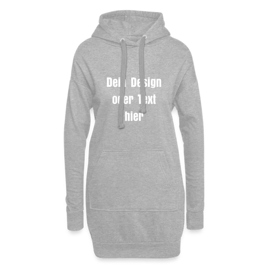 Hoodie-Kleid / Kapuzenpullover in Kleidlänge - personalisierbare Vorder- und Rückseite - Grau meliert