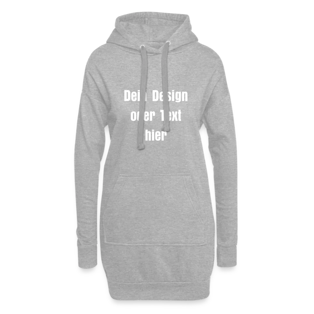 Hoodie-Kleid / Kapuzenpullover in Kleidlänge - personalisierbare Vorder- und Rückseite - Grau meliert