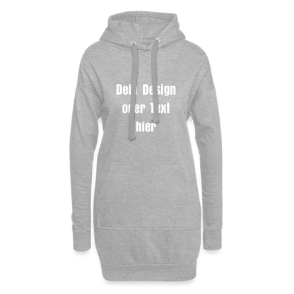 Hoodie-Kleid / Kapuzenpullover in Kleidlänge - personalisierbare Vorder- und Rückseite - Grau meliert