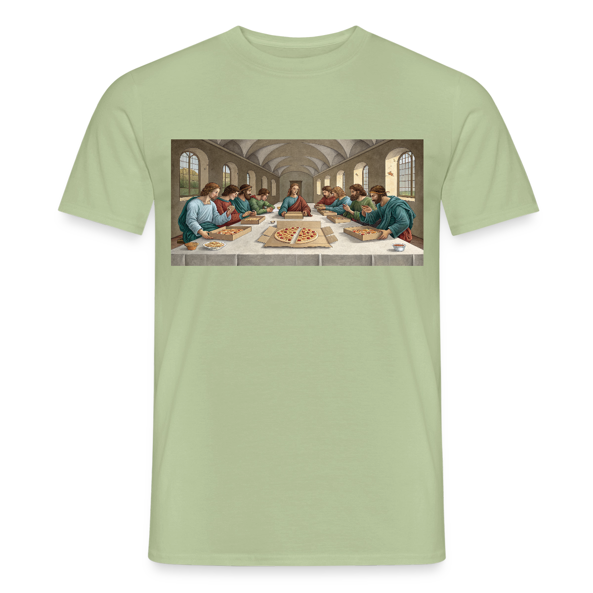 Das Teamevent. Renaissance-Motiv Motiv-T-Shirt für Männer, Farbe Sage