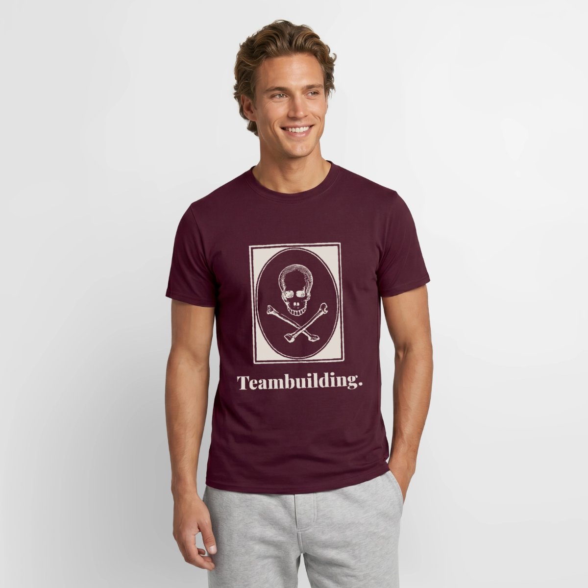 "Teambuilding." Motiv-T-Shirt für Männer, Farbe Ziegelrot