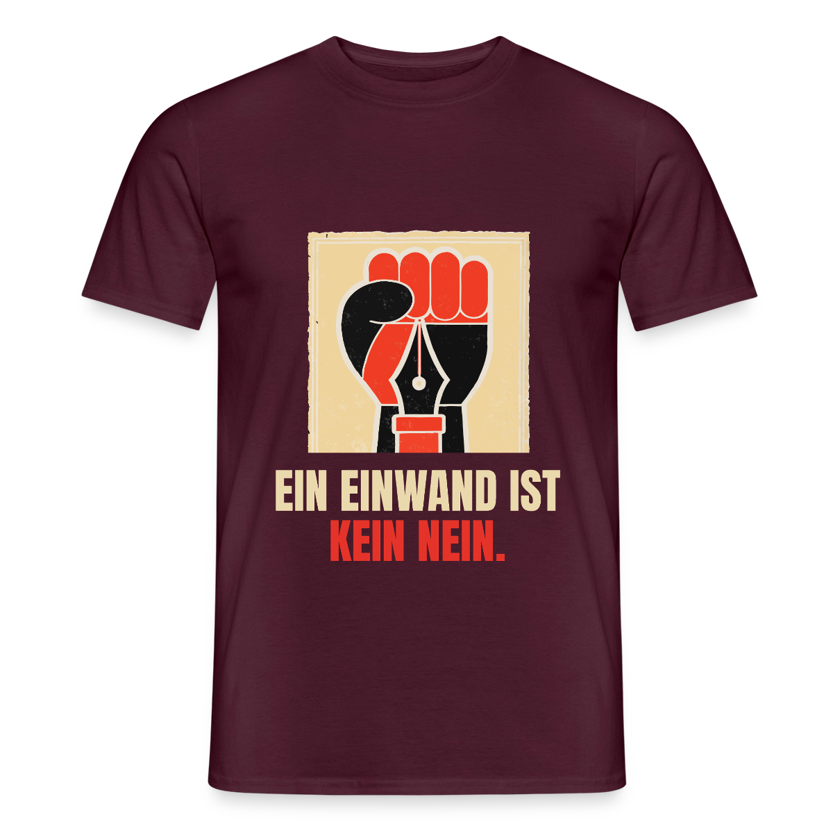 Ein Einwand ist kein Nein. Motiv-T-Shirt für Männer, Farbe Ziegelrot
