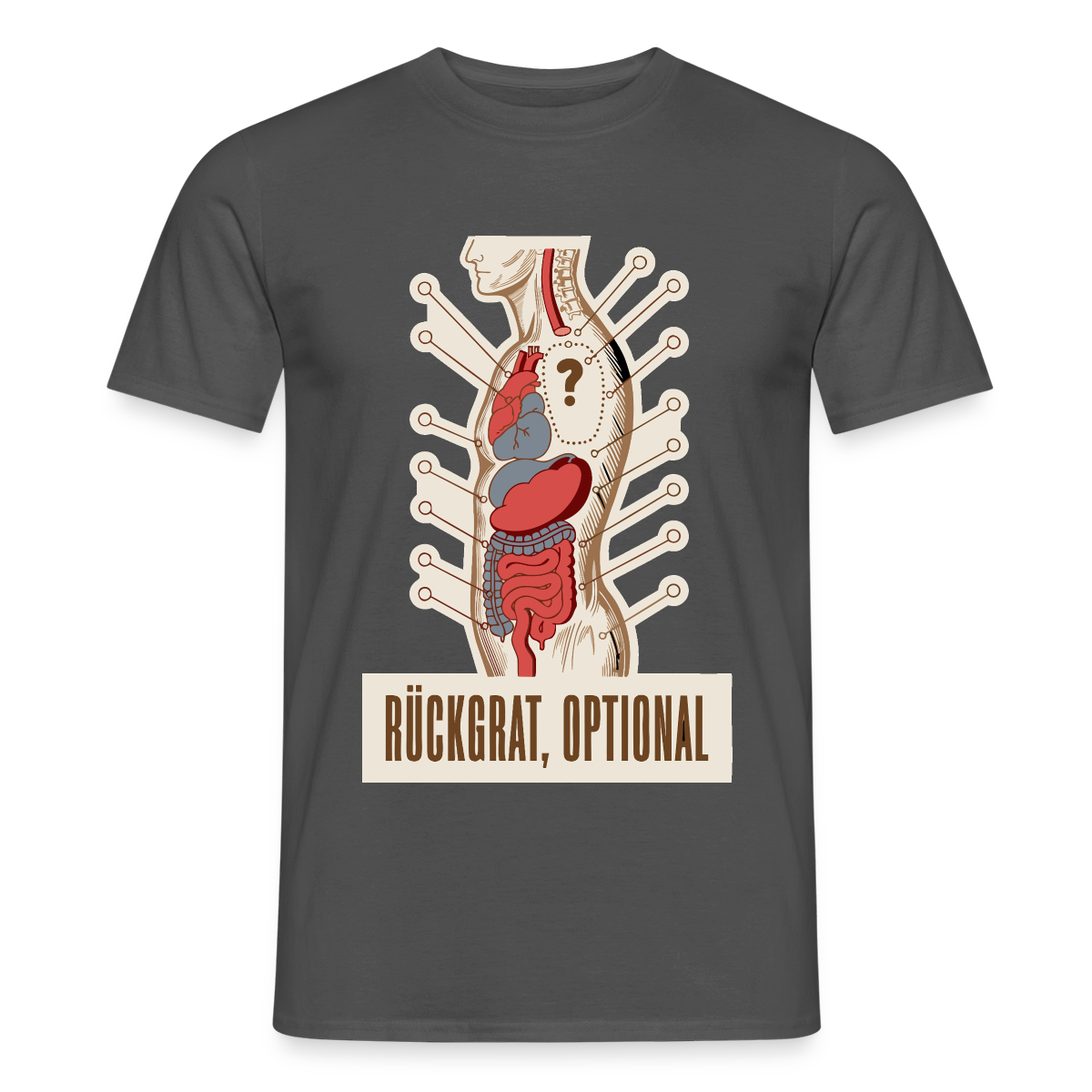 Rückgrat, optional. Anatomie-Motiv Motiv-T-Shirt für Männer, Farbe Anthrazit