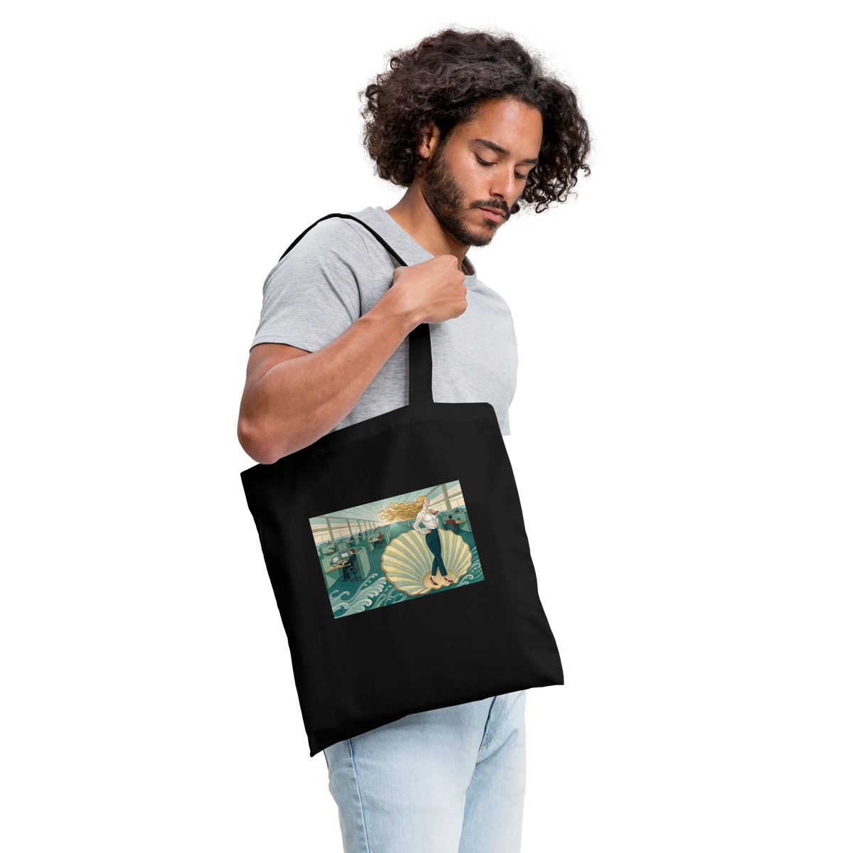 Die Chefin. Renaissance-Motiv Stoffbeutel, Farbe Schwarz, Model