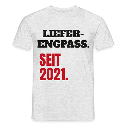 "Lieferengpass. Seit 2021." Motiv-T-Shirt für Männer, Farbe Grau meliert