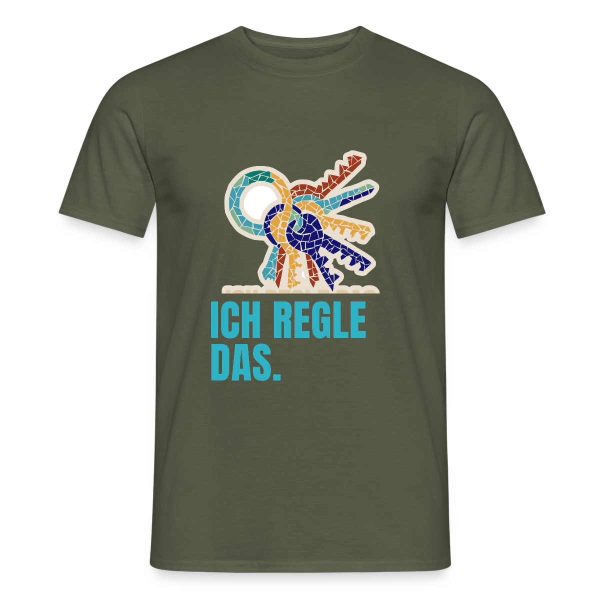 Ich regle das. Mosaik-Motiv Motiv-T-Shirt für Männer, Farbe Militärgrün