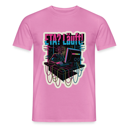 "ETA? Läuft! Cyberpunk-Motiv" Motiv-T-Shirt für Männer, Farbe Pink