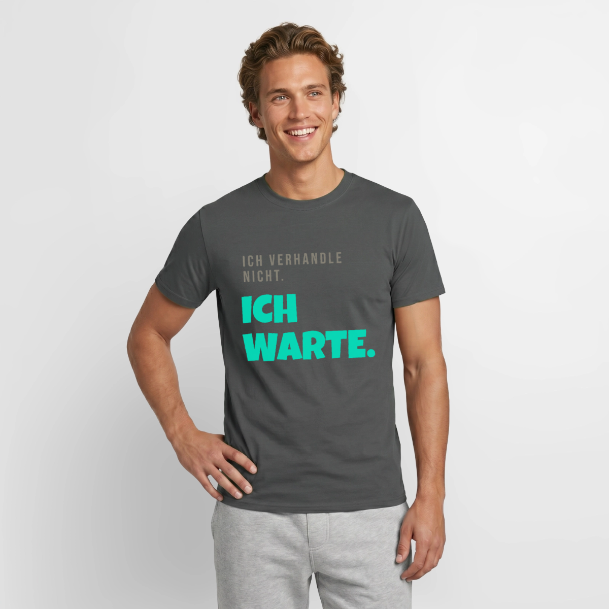 "Ich verhandle nicht. Ich warte." Motiv-T-Shirt für Männer, Farbe Anthrazit