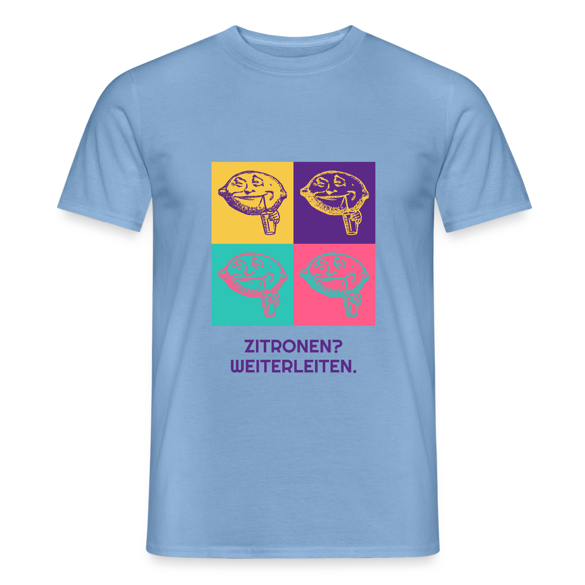 Zitronen? Weiterleiten. Pop-Art-Motiv Motiv-T-Shirt für Männer, Farbe Carolina Blue