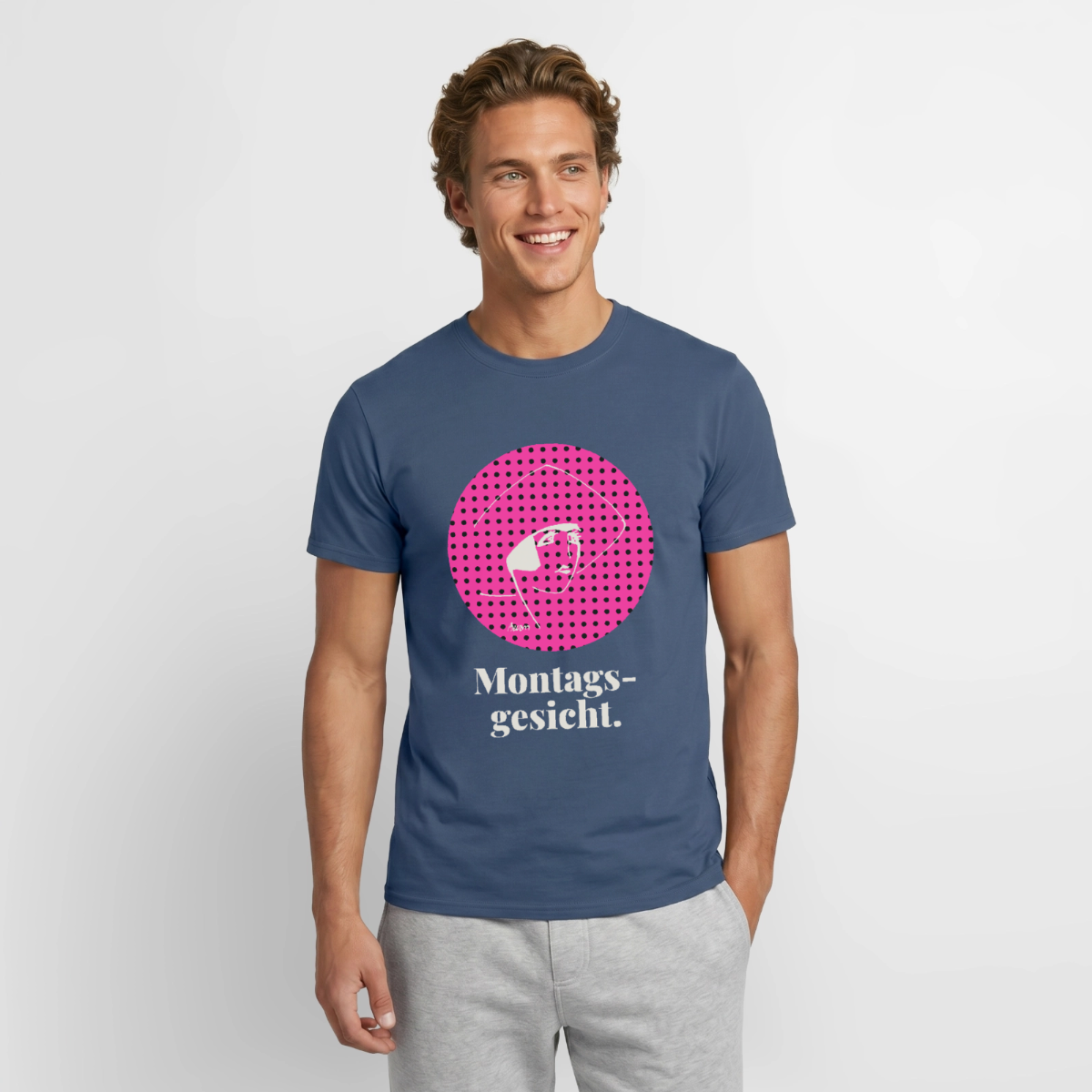 "Montagsgesicht. Art-déco-Motiv" Motiv-T-Shirt für Männer, Farbe Dunkles Denimblau