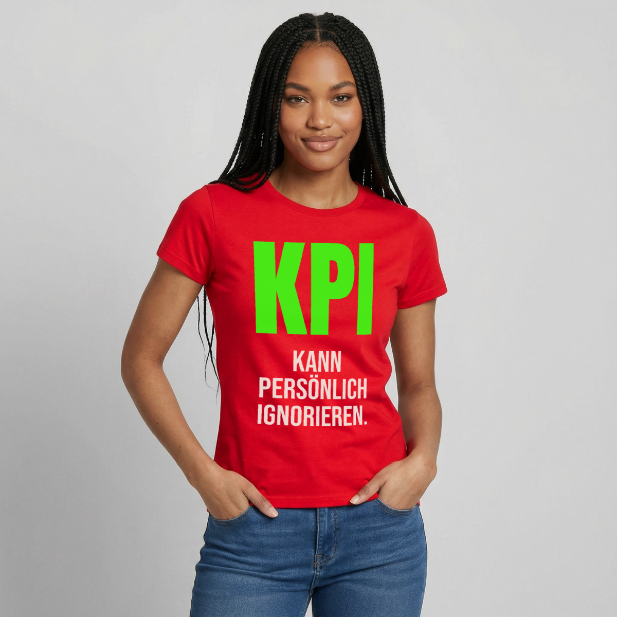 "KPI kann persönlich ignorieren." Motiv-T-Shirt für Frauen, Farbe Rot