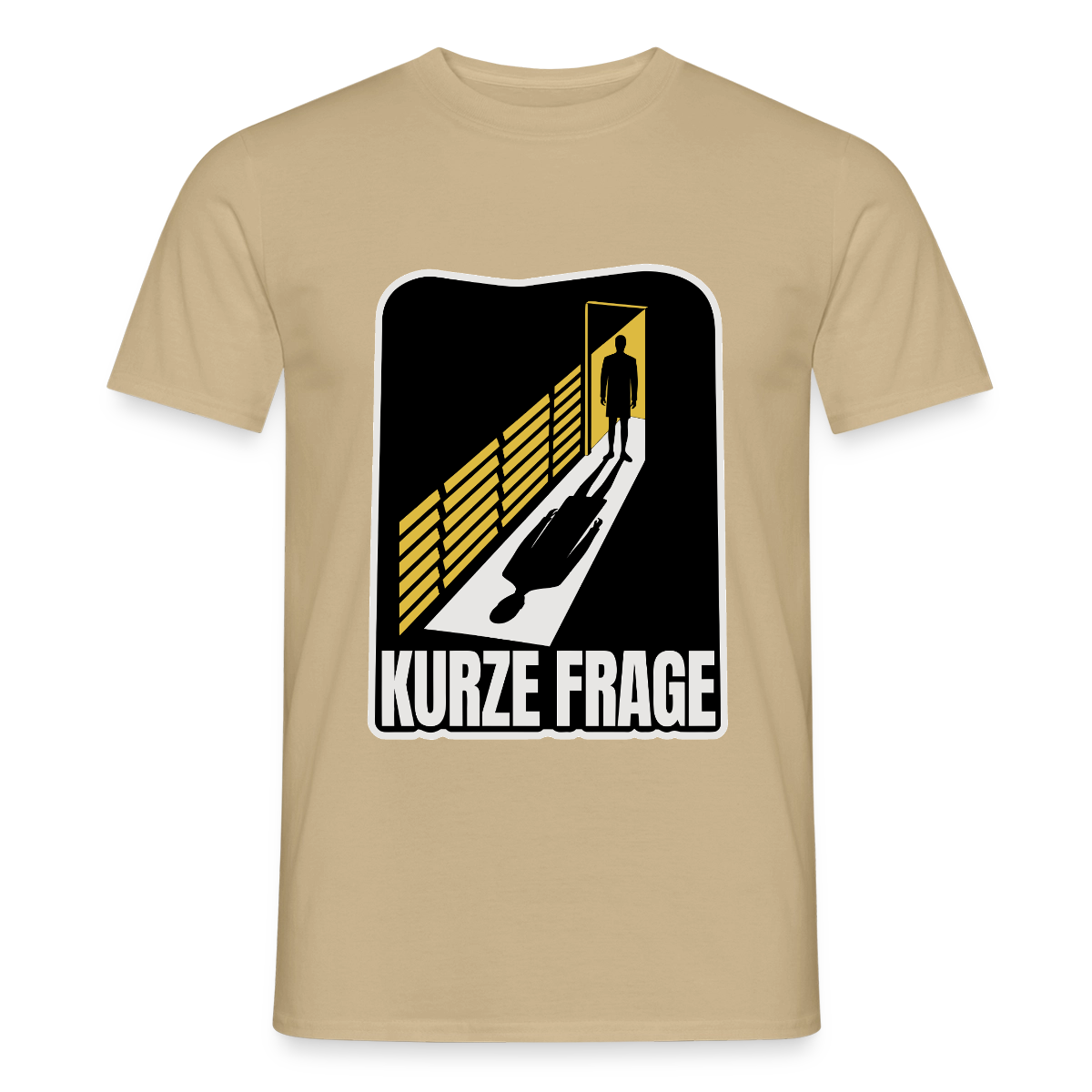 "Kurze Frage. Film-noir-Motiv" Motiv-T-Shirt für Männer, Farbe Sandbeige